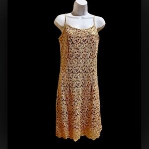 Vintage champagne lace over satin dress